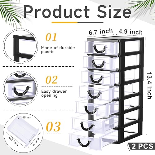 Miniatura 3 de Thyle Organizador de cajones de plástico con 2 unidades, apilable, caja de almacenamiento de cajones de plástico transparente, unidades de