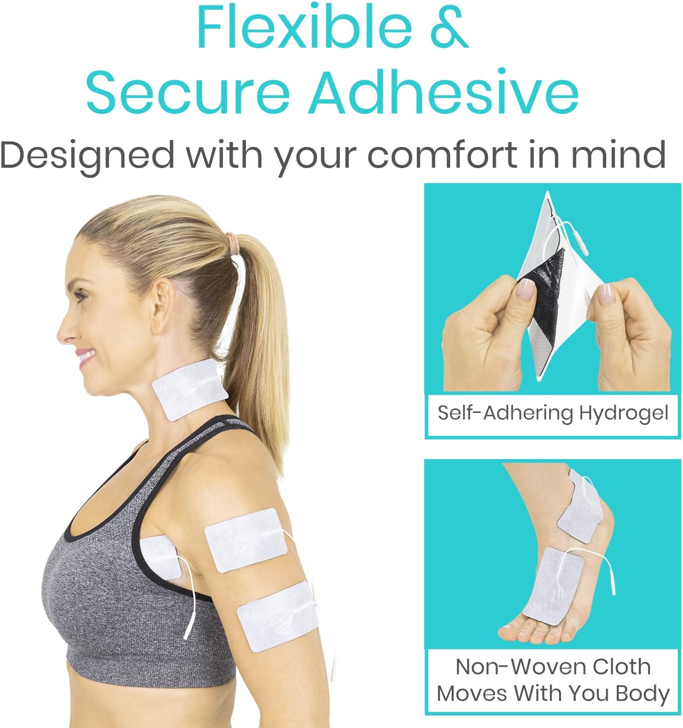 Vive Tens Unit Replacement Pads (40 Pack) - Reusable, Self Adhesive Electrode Pads for Muscle Stimulation and Electrotherapy - 2mm Connector Fits Most Omron, Healthmate, Truemedic, EMS Devices