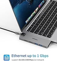 Vista 9 de Adaptador multipuerto USB C Hub para MacBook Pro 2019/2018/2017, adaptador USB C a HDMI dual 8 en 1 4K 60Hz, Ethernet de 1 Gbps, lector de tarjetas