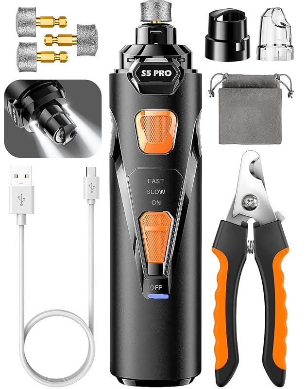 Lixador de Unhas para Cães e Gatos CADOLS DNG05S com 3 Velocidades, 4 LEDs e Acessórios Preto Black-1