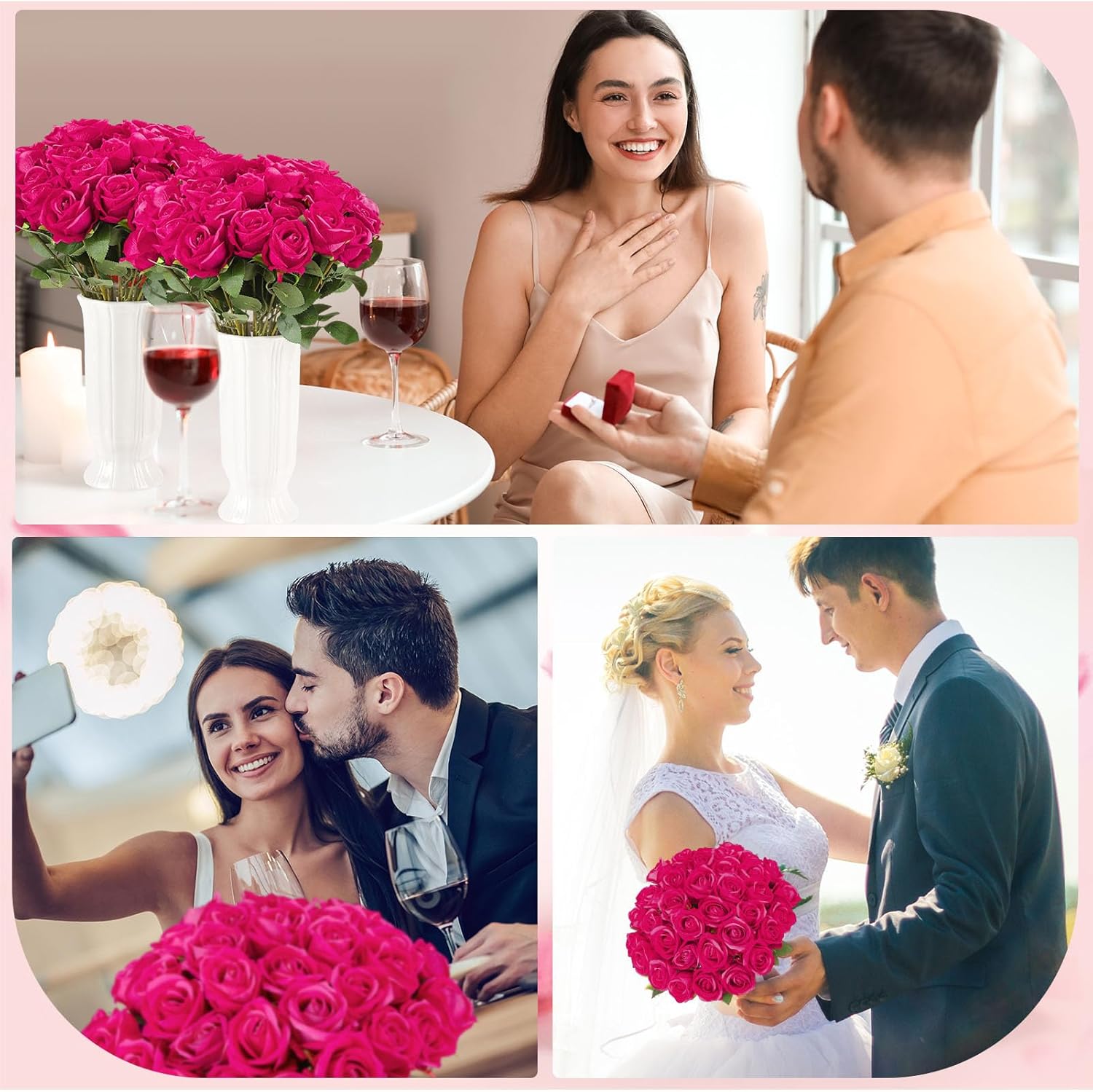 80 Pcs Roses Artificial Flowers, Silk Hot Pink Artificial Flowers Petals Long Stem Roses for Wedding Bouquet Home Party Decor - Image 7