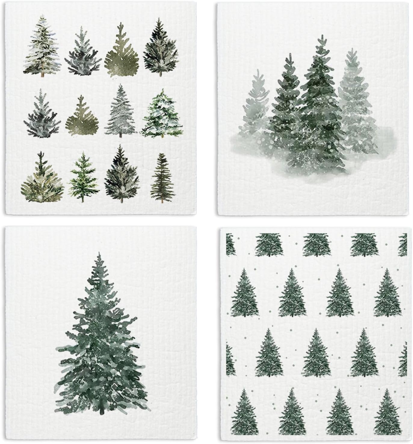 Christmas Pine Tree Winter Swedish Dishcloths for Kitchen, Swedish Dish Cloths for Christmas Tree, Papaya Reusable Paper Towels, 4 Pack Dish Towels for kitchen, Reusable Paper Towels Washable