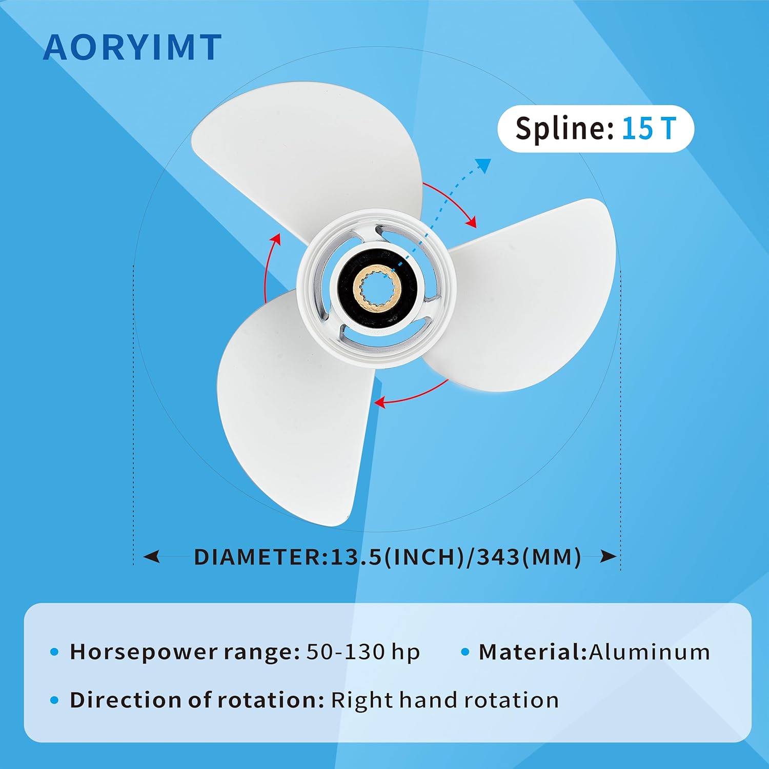 13 1/2x15-K Boat Motor Aluminum Alloy Propeller fit for Yamaha Engine60HP 70HP 75HP 80HP 85HP 90HP 115HP 130HPOutboard Propeller15 Tooth-RH-3 Blades-White 13.5x15 Pitch Replaces6E5-45947-00-EL
