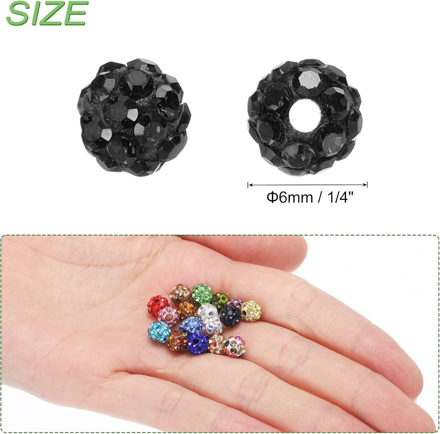 MECCANIXITY 100pcs 6mm Rhinestone Beads for Jewelry Making, Bling Disco Bead Sparkle Diamond Clay Bead for Necklace Bracelet Christmas, Black - Image 2