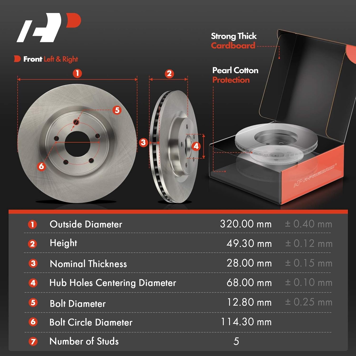 A-Premium 12.59 inch (320mm) Front Vented Disc Brake Rotors + Ceramic Pads Kit Compatible with Select Nissan and Infiniti Models - Murano 2015-2023, Pathfinder 2013-2020, QX60, JX35, 6-PC Set