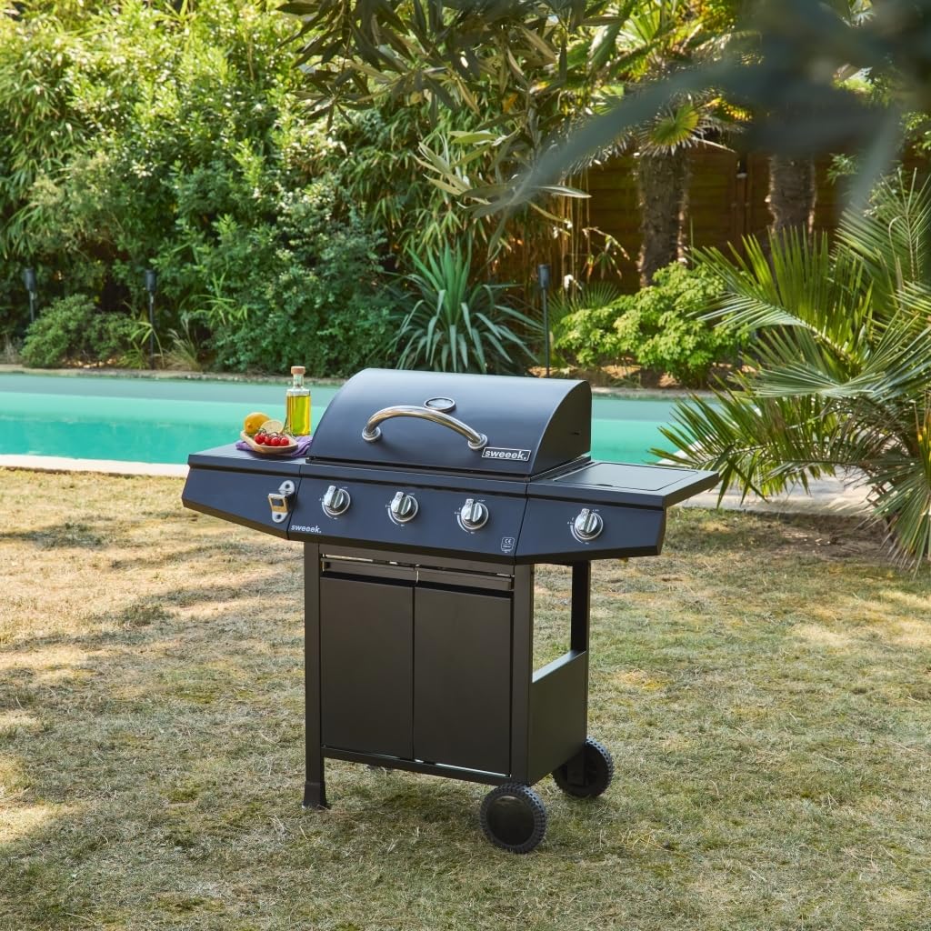 Alice's Garden - Barbecue gaz - Treville - Barbecue 3 brûleurs + 1 feu latéral noir. avec thermomètre
