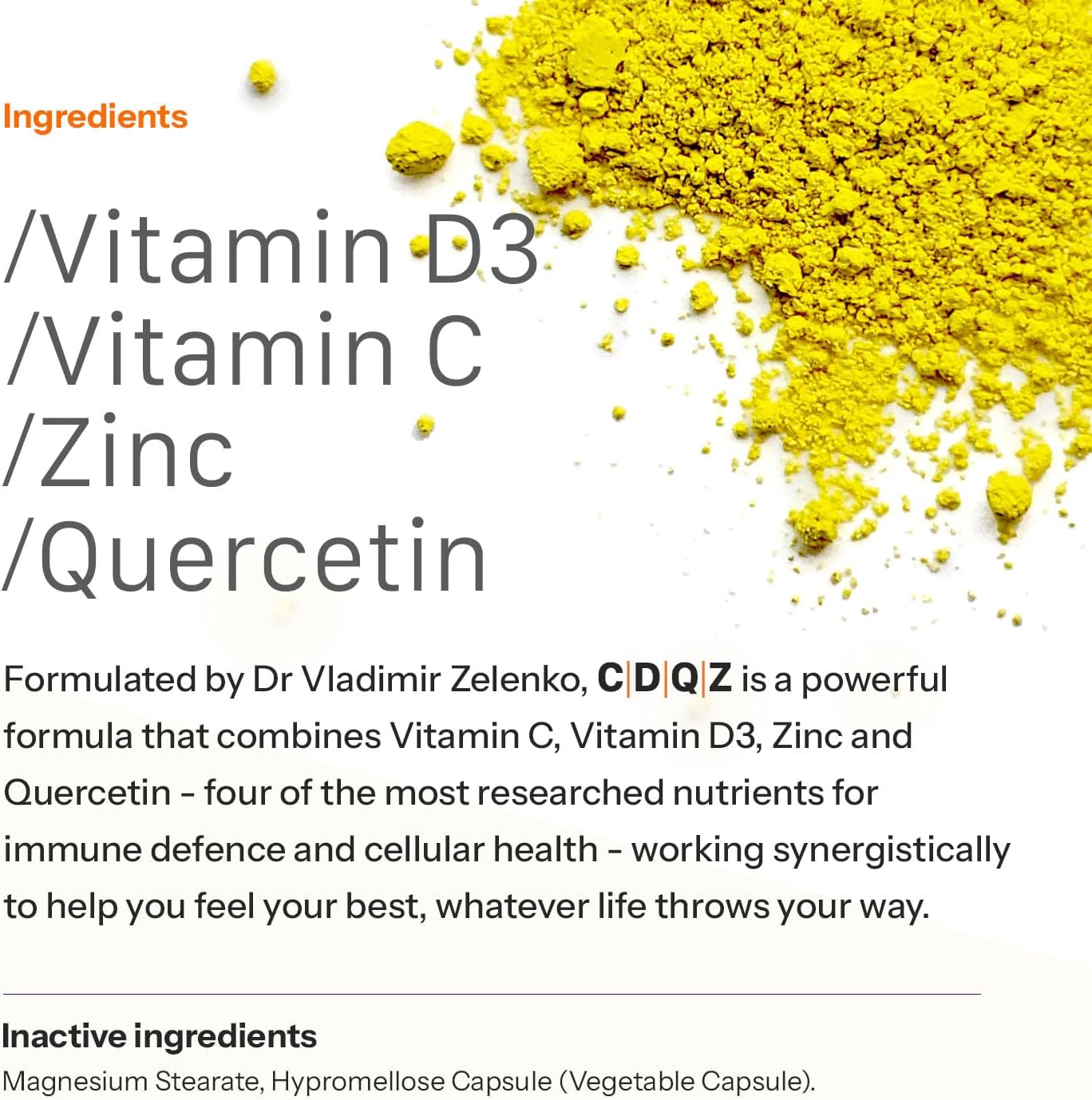 CDQZ - Quercetin, Zinc, Vitamin C, Vitamin D3 - Immune Support - 120 Capsules - Plastic-Free Packaging