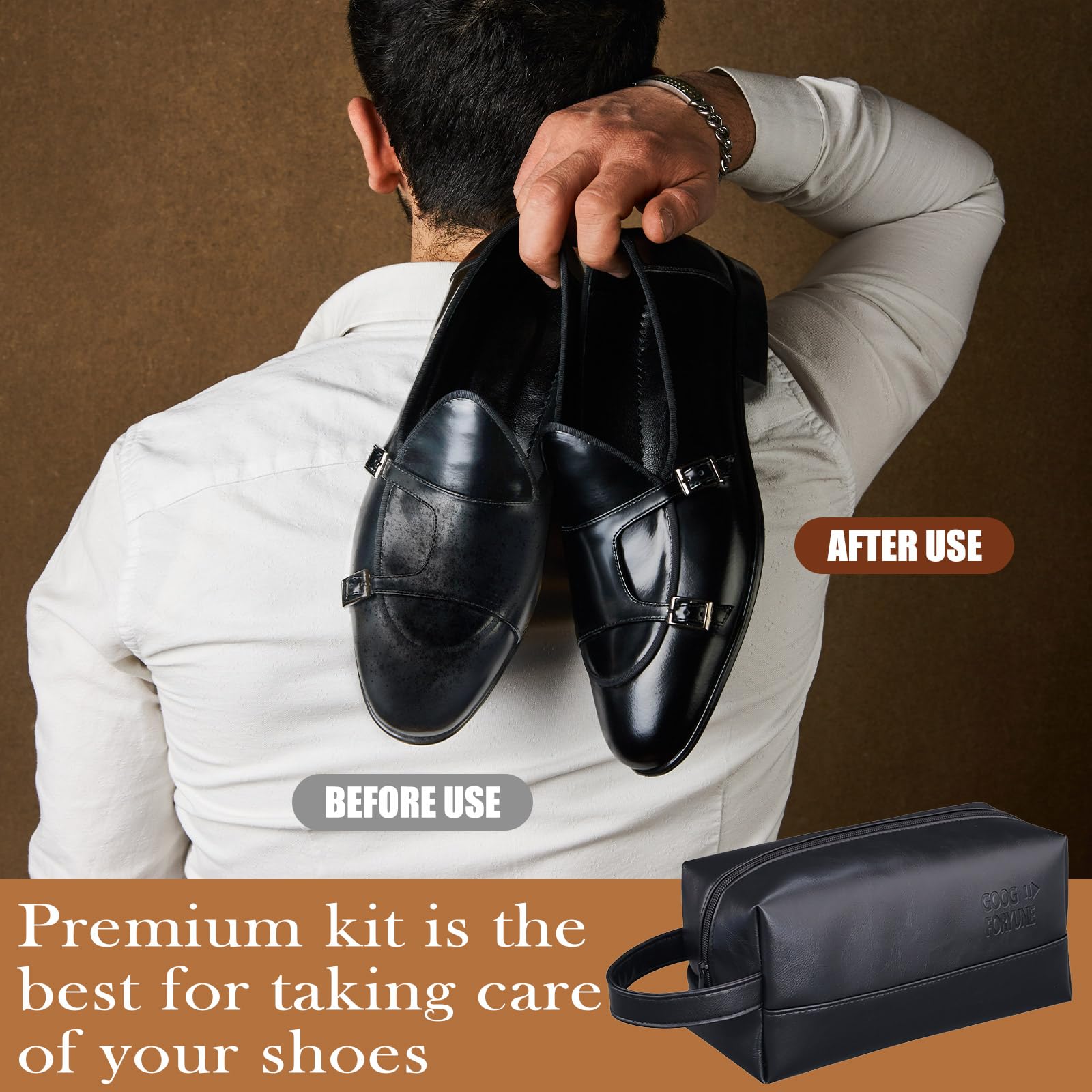 Kit de 13 esmaltes de zapatos para hombre, kit de brillo de zapatos negros, kit de cuidado de botas de cuero para limpieza con bolsa de almacenamiento de poliuretano