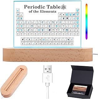 Periodic Table with Real Elements Inside, Acrylic Periodic Table Display with 83 Real Samples and Colorful LED Lights Base, Remarkable Gift for Teachers Students Kids