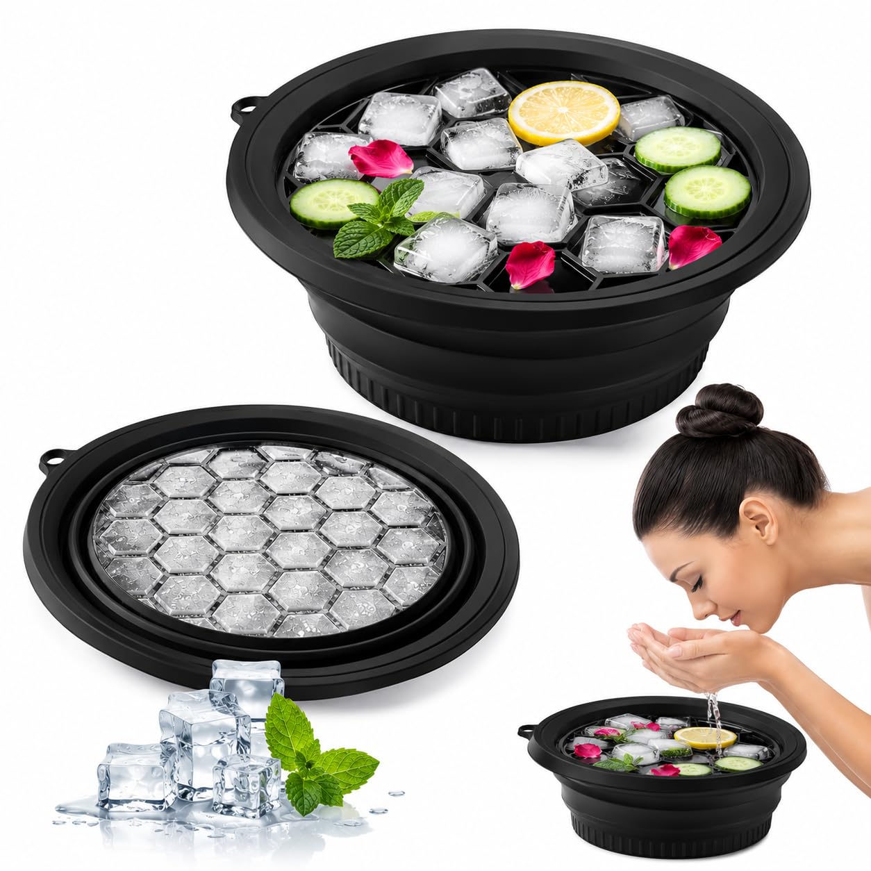 Foldable Ice Face Bowl for Skin Tightening & Glowing Skin, BPA-Free Silicone Face Ice Bowl with Built-In Ice Cube Tray, Face Dip Therapy, Puffiness Relief, Pore Care & Skincare Routine | Foldable-picture-35