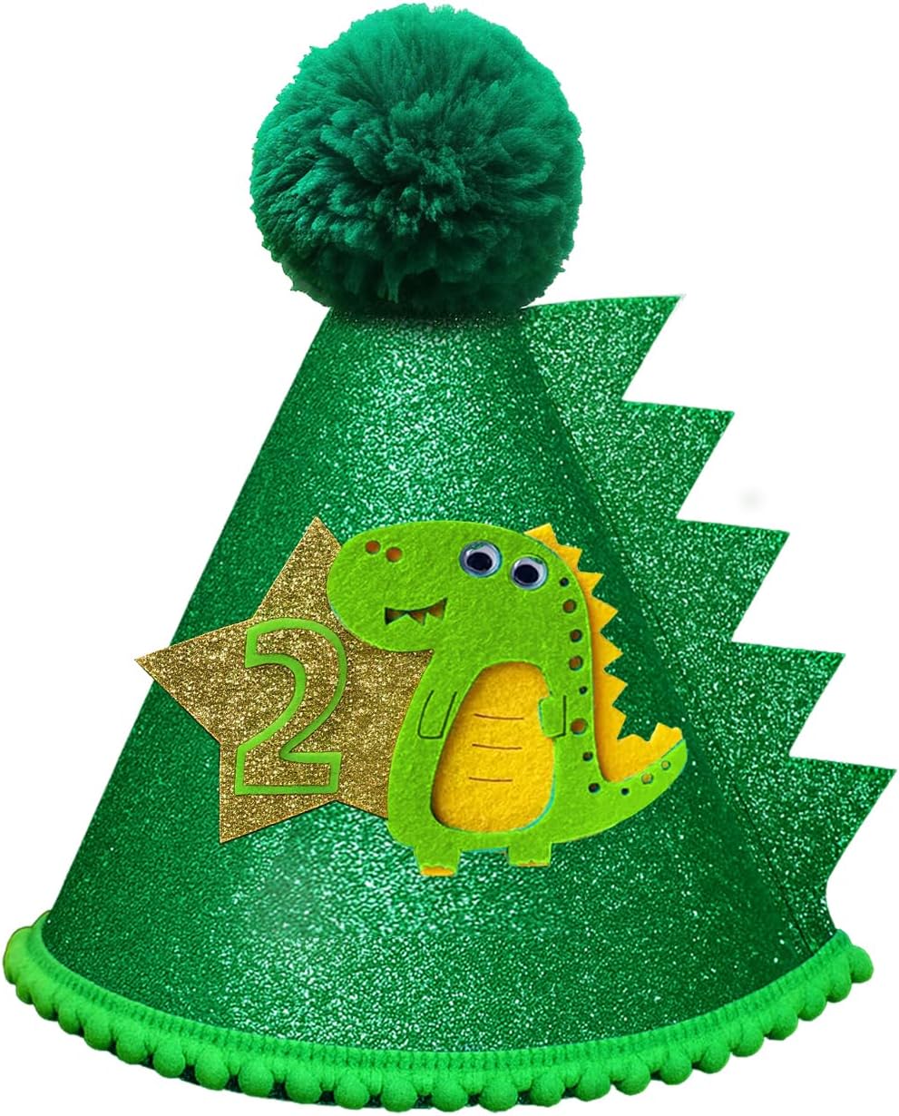 2nd Dinosaur Hat 2nd Dinousour Hat Decoration Green Glitter Dinosaur Crown
