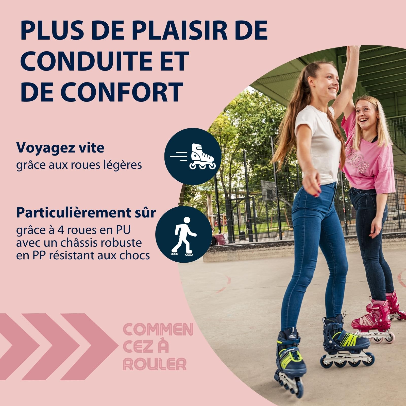 HUDORA Inline Skates Comfort - Patins à roulettes pour Enfants & Adolescents en différentes Tailles - Rollers réglables en Largeur et en Longueur jusqu'à 6 Tailles - Chausson Respirant