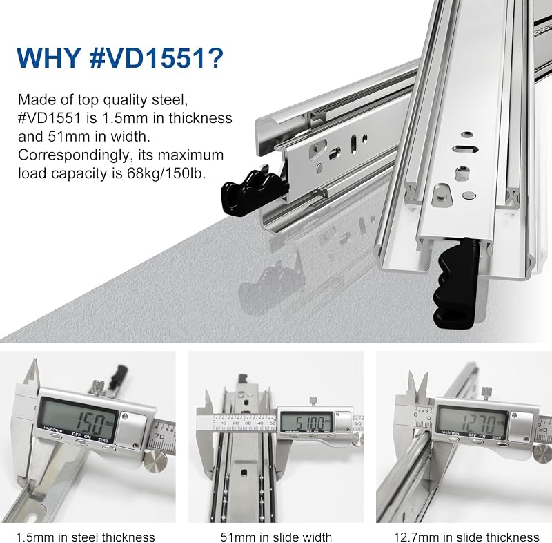 VADANIA 700 mm-es fiók csúszka zárral, 53 kg terhelhetőség, golyóscsapágy