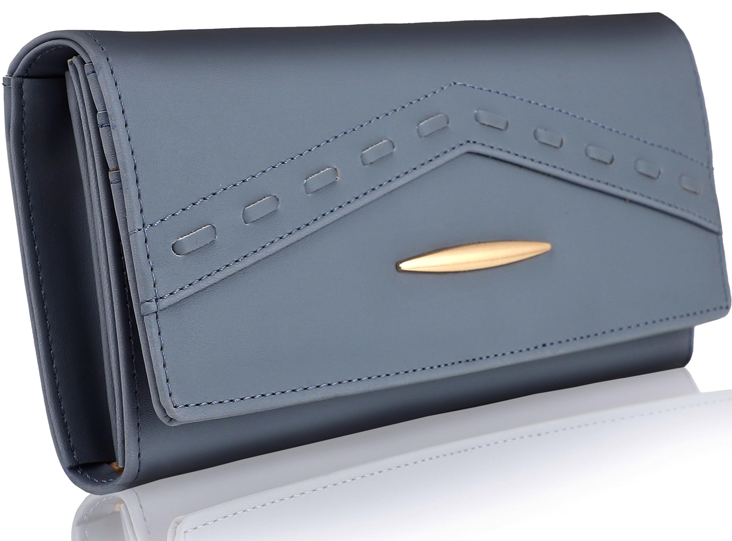 Women's and Girls Synthetic Faux-Leather Wallet with 6 Multiples Cards Slots Handbag Purse (Light Sky Blue)-image-37