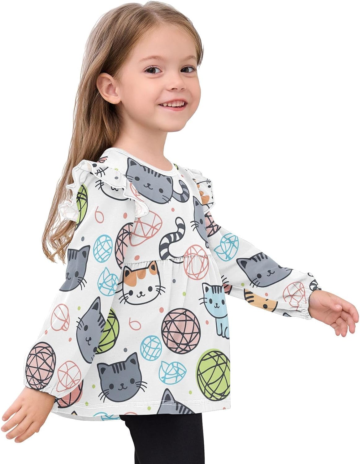 visesunny Toddler Clothes for Girls Cute Cat Tail Yarn Long Sleeve Fall Shirts Cotton Top with Ruffle Collar
