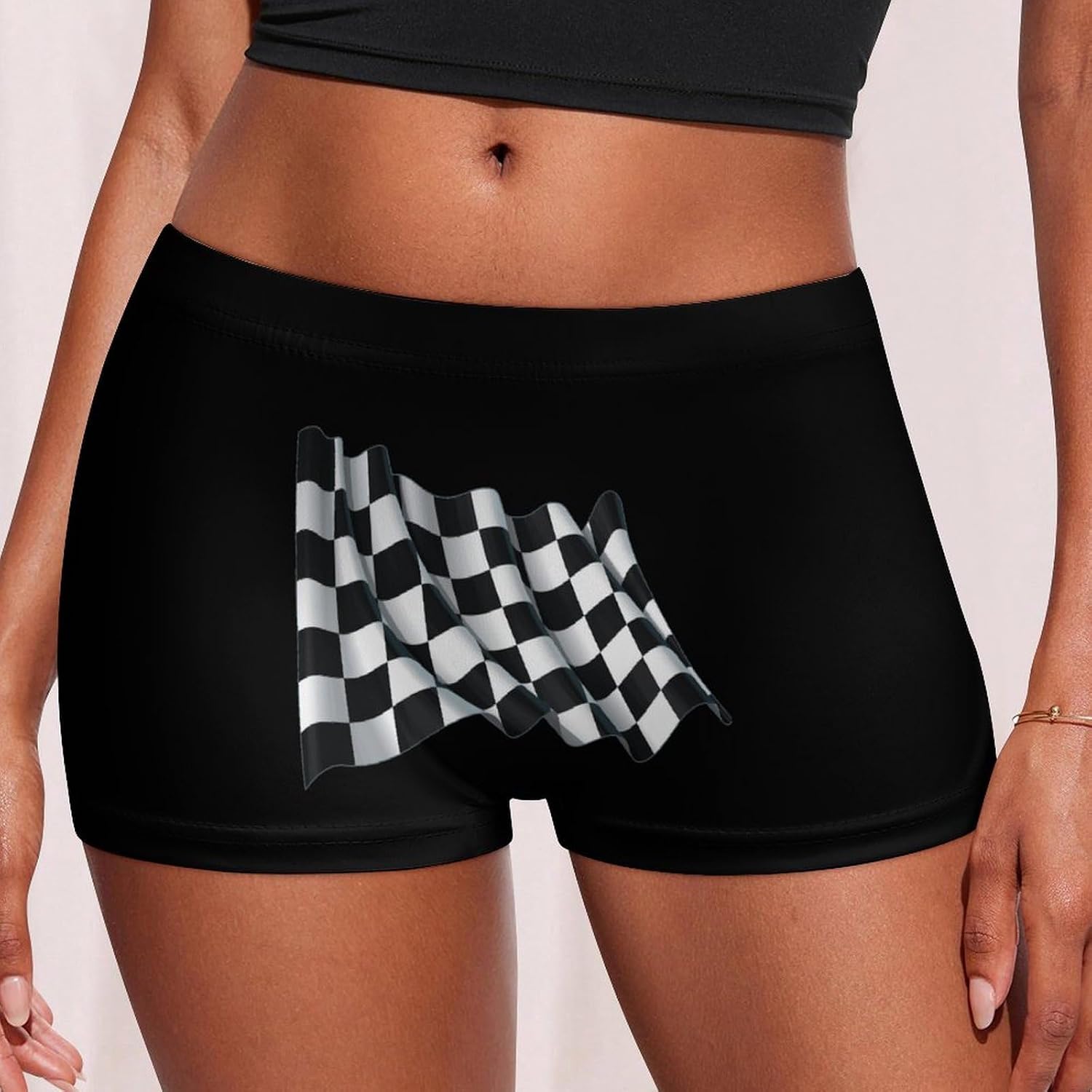 Black And White Plaid Racing Flag Fashion Women's Boxer Briefs Breathable Underpants Trunks Stretch Underwear