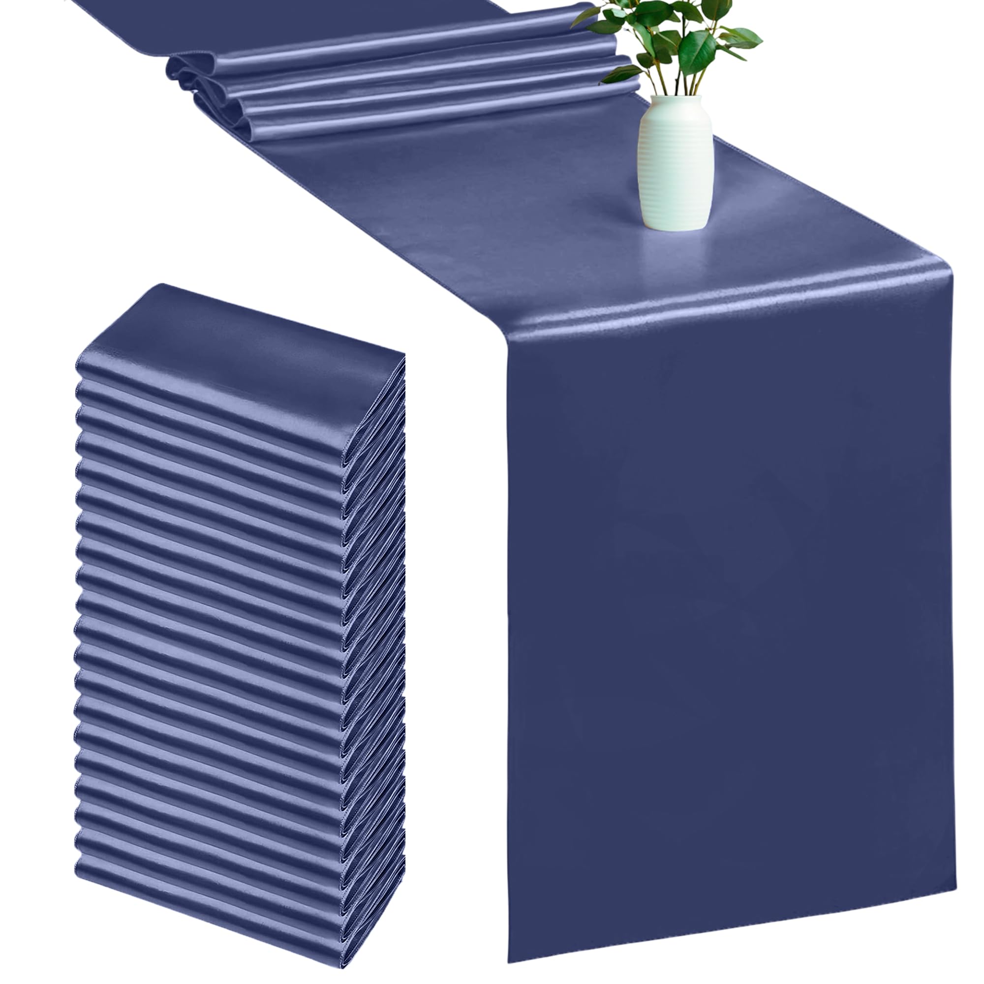 Trimming Shop Navy Table Runner for Dining Table 11 x 108 Inch Satin Silk Table Runner Wrinkle Free Drapes Elegantly Satin Table Runner for Wedding, Dining & Party Decorations (Pack of 20)