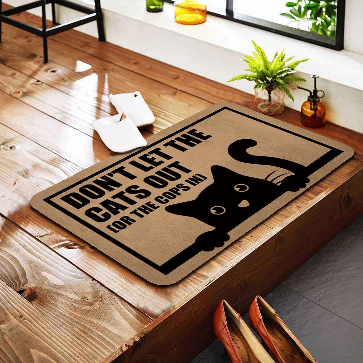 Funny Welcome Doormat for Front Door Mat House Warming Gift Rugs for Entrance Way Indoor Home Decor (23.7in X 15.6in) (Don't Let The Cats Out)