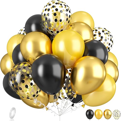 Globos negros y dorados, 30 globos dorados metálicos, globos de cumpleaños con globos de confeti, para Halloween, fiesta de cumpleaños, boda,