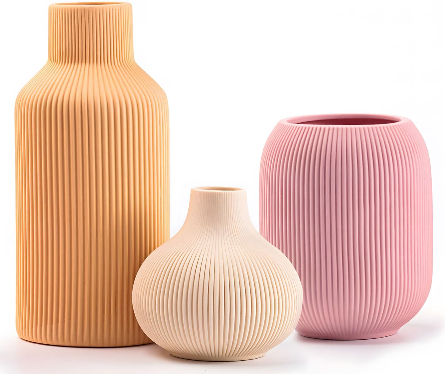 Ceramic Vase Set of 3, Decorative Vases Home Decor Modern Minimalist Pottery Vases for Bouquet Pampas Grass Dried Fresh Flowers, Bookshelf, Living Room, Shelf, Bedroom, Entryway Mantel Decor-White