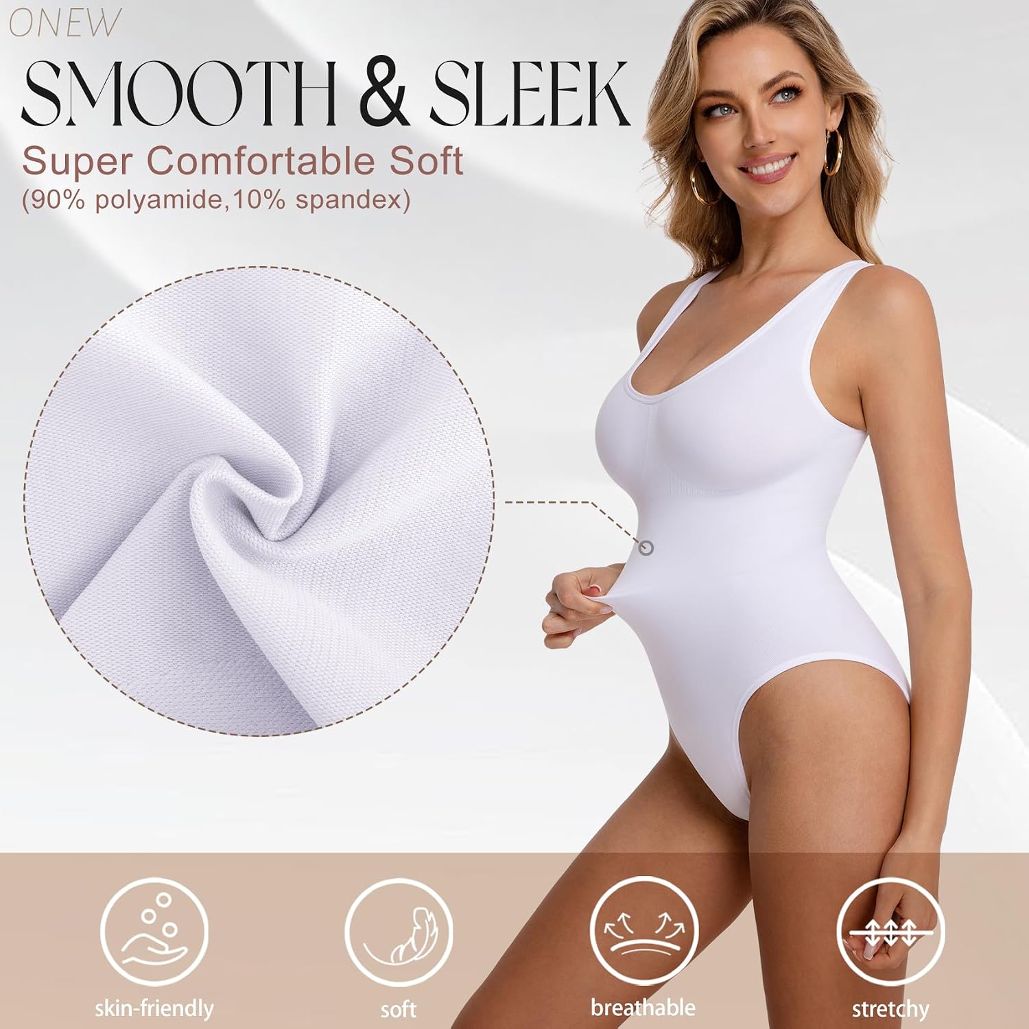 ONEW Shapewear Bodysuit for Women Tummy Control Seamless Body Suits Deep V Neck Body Shaper Going Out