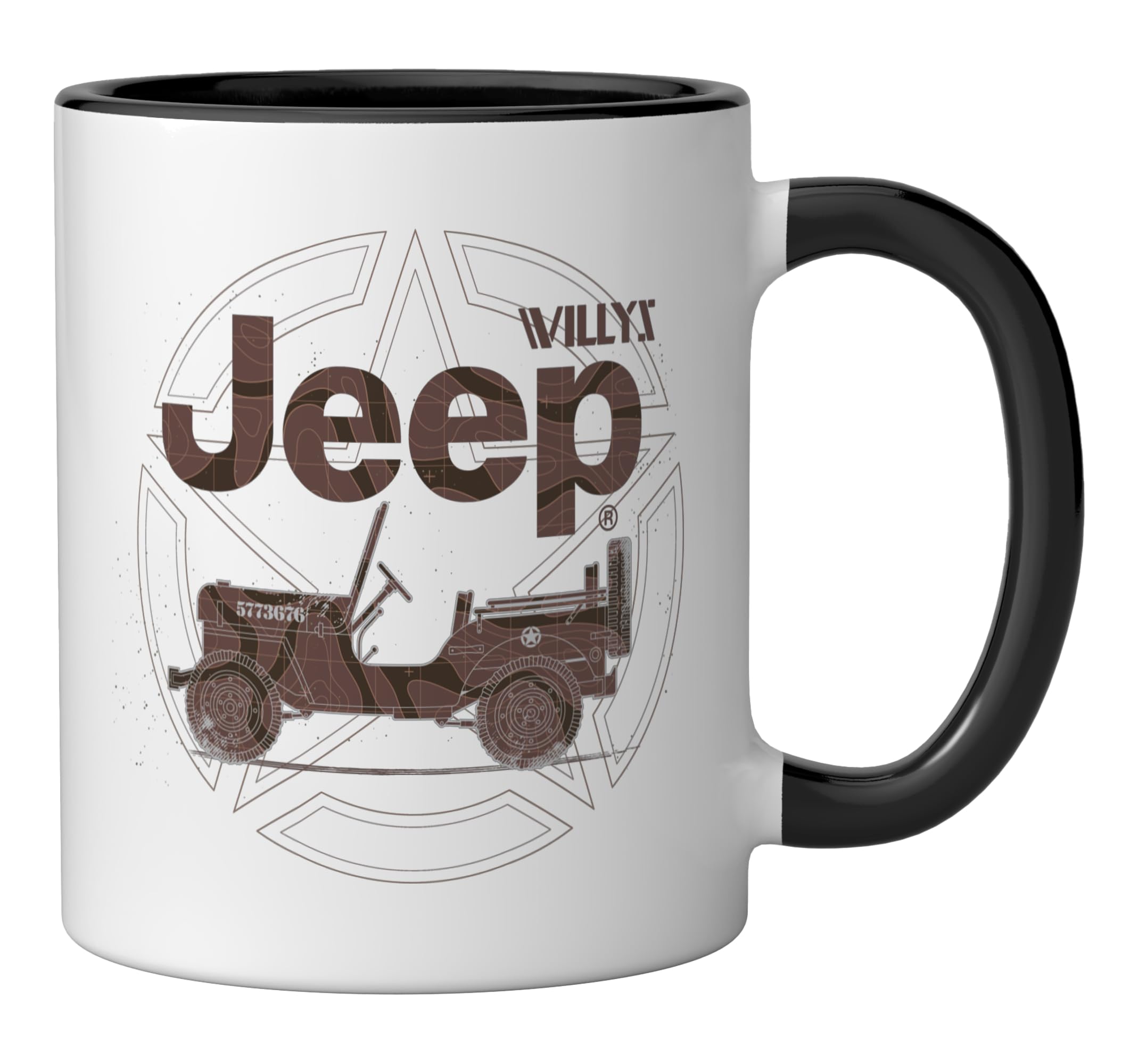 Jeep Willys Vintage Star Ceramic Mug, Black/White