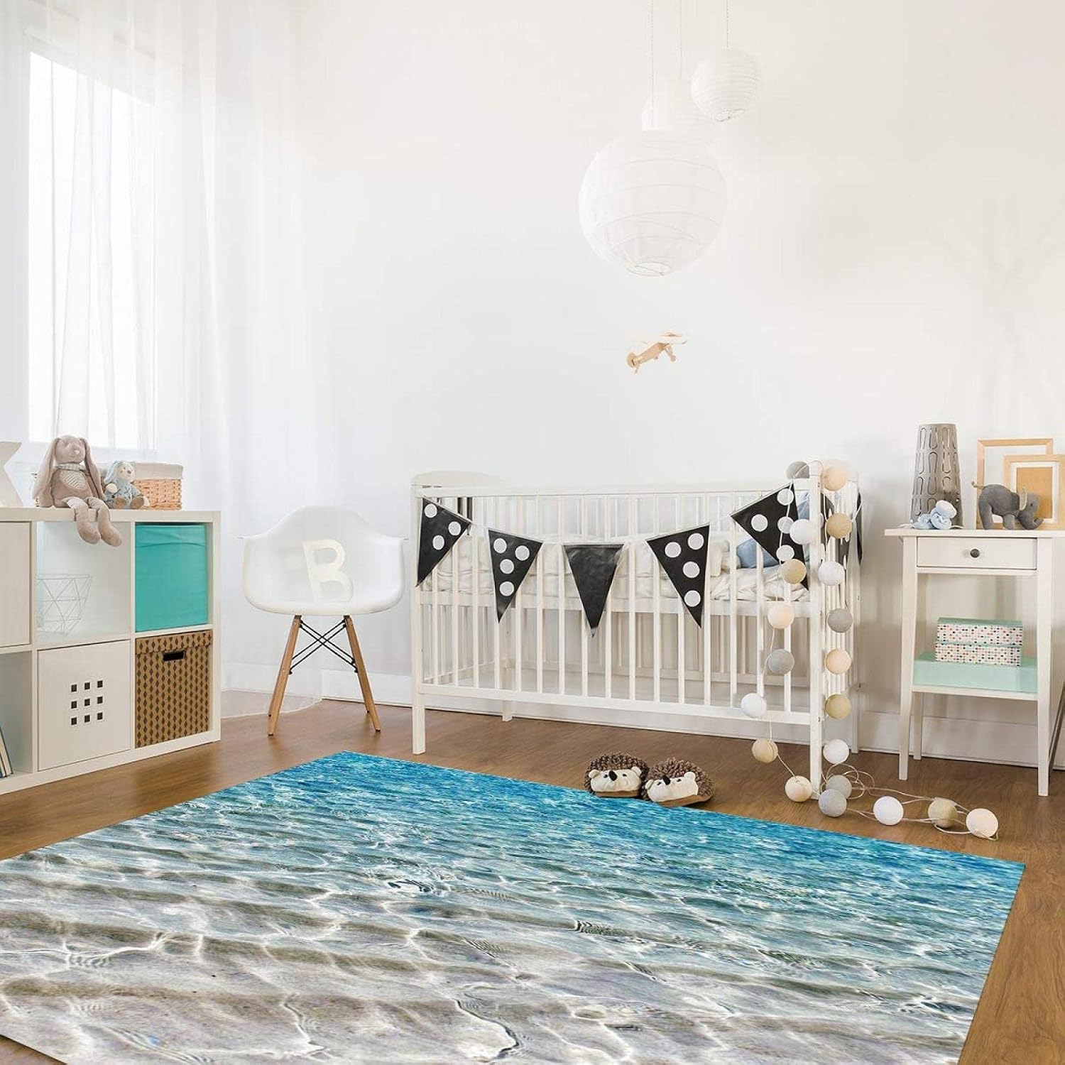 Beach Blue Ocean Area Rug, Transparent Water Waves Non-Slip Carpet, Easy Clean Carpet Washable Indoor Non-Slip Rug for Boys and Girls Nursery Bed Living Room Carpets Nursery Decor-3x5ft