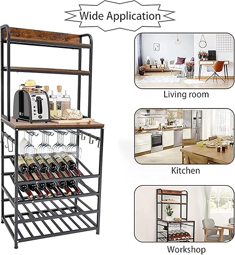 Miniatura 5 de WAYTRIM Estante de vino independiente de 3 niveles para encimera de vino de 4 niveles con soporte para 32 botellas de vino y 20 vasos de licor para