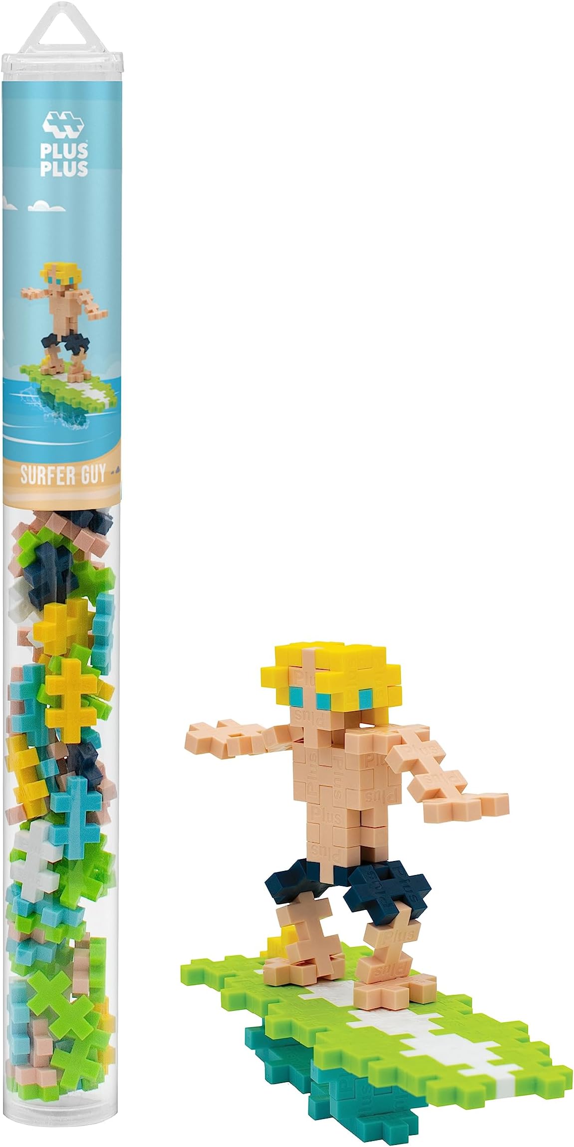 3D Figure Building Block Set, Fun Stem Toys for Kids, 70 Interlocking Pieces - Surfer Mini Maker Tube