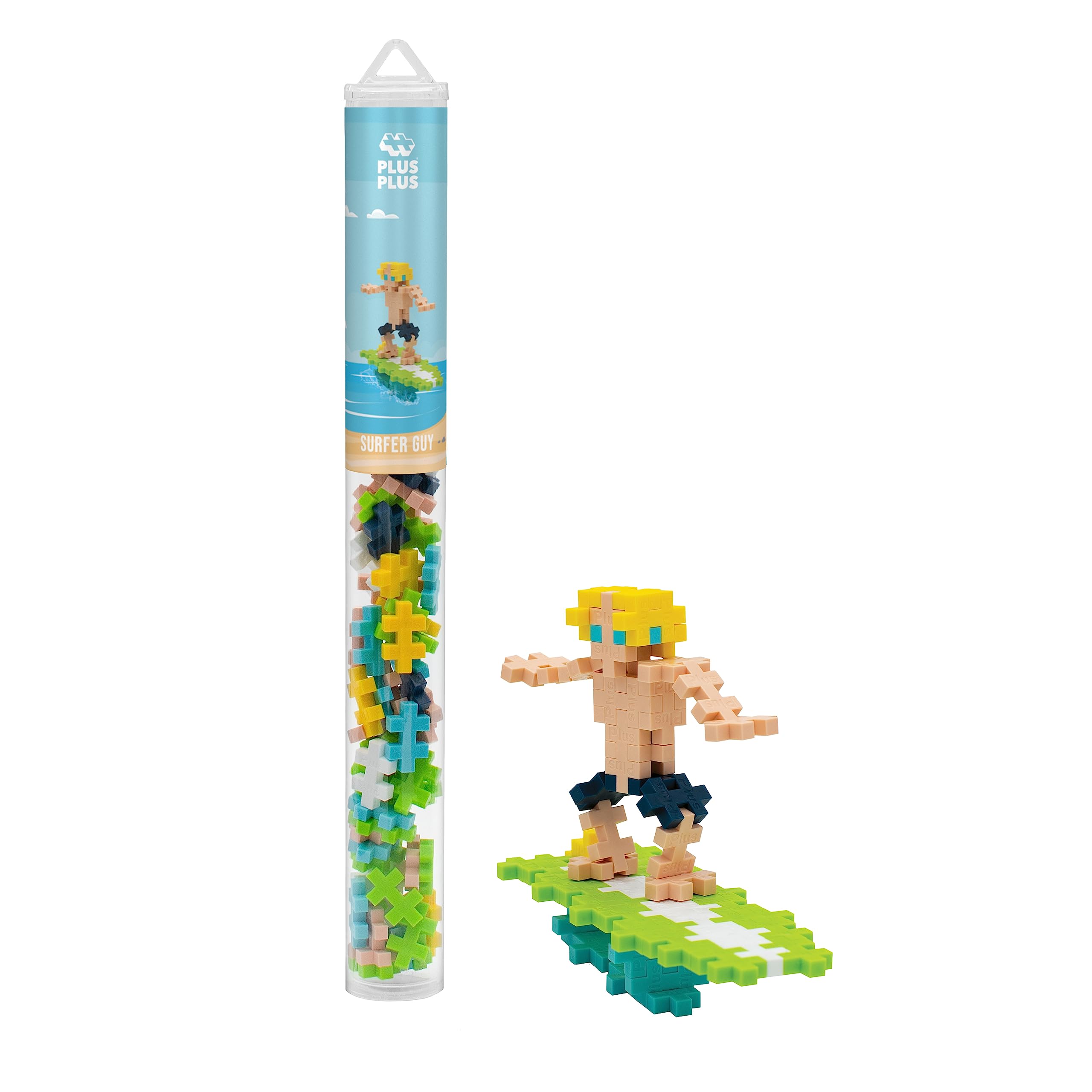 PLUS PLUS 3D Figure Building Block Set, Fun Stem Toys for Kids, 70 Interlocking Pieces - Surfer Mini Maker Tube