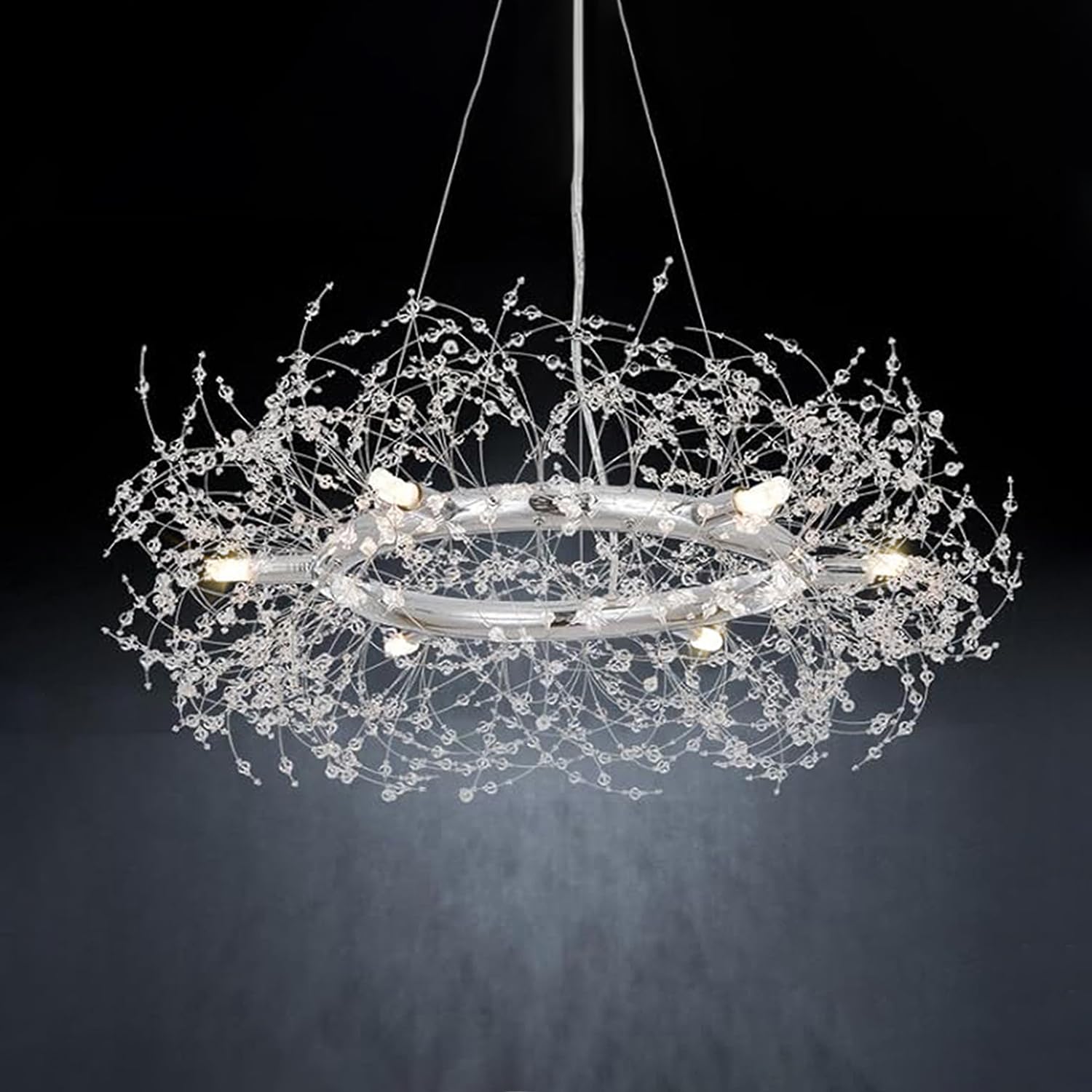 SYAXVOM Modern Silver Crystal Chandelier - Fireworks Design for Dining Room Bedroom Living Entryway Bathroom & Kitchen Island Elegant Round Light Fixture
