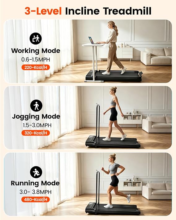 Walking Pad Treadmill with Incline and Handle Bar for Home Office