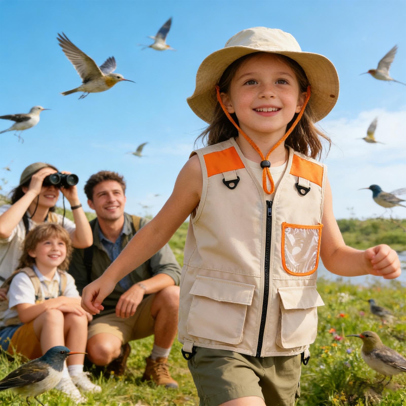 Gilet da per bambini - con cappello Abbigliamento lavabile | Set con gilet Safari per bambini all'aperto | Ragazzi e ragazze per escursioni Campeggio Trekking Avventure W