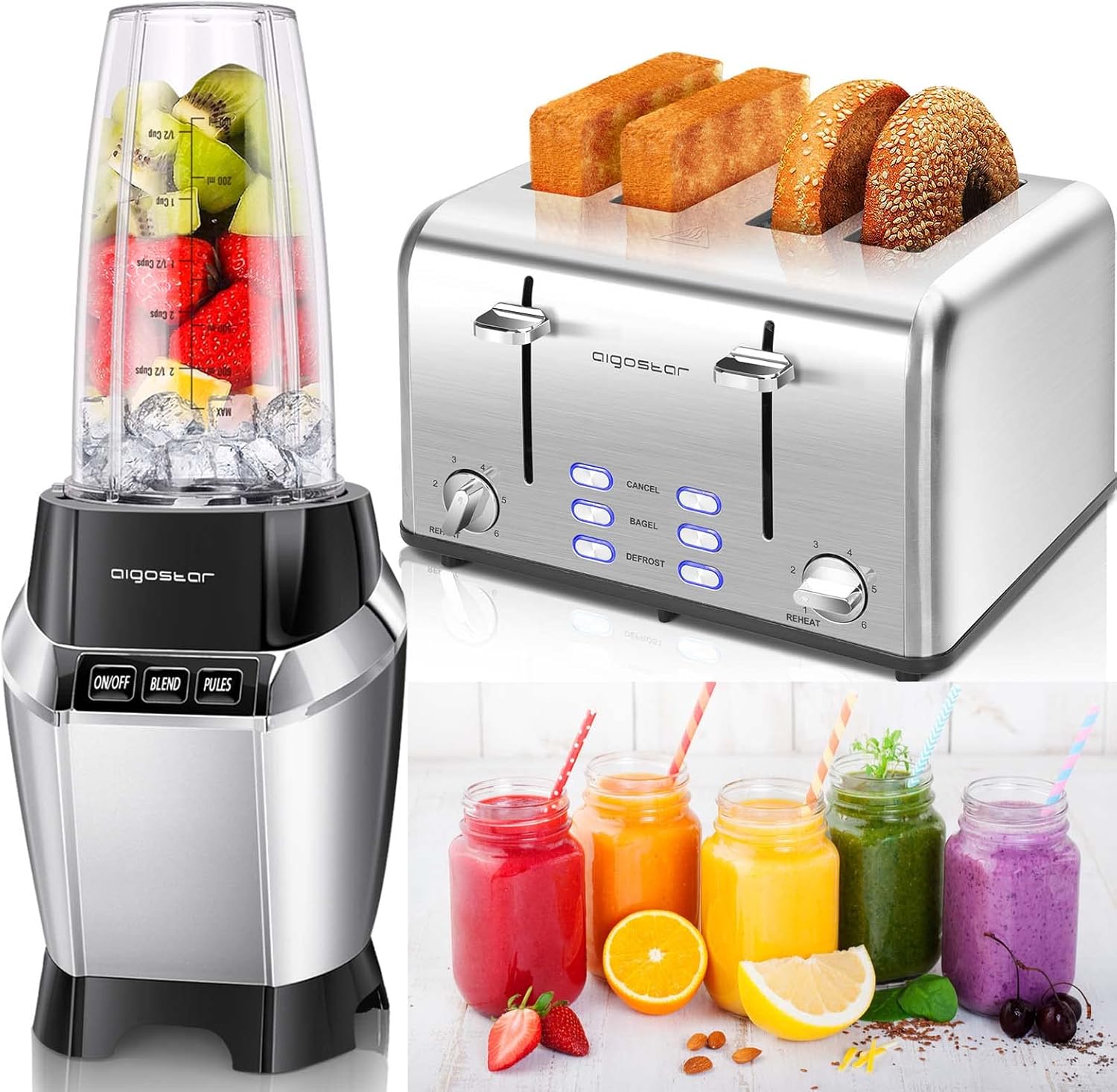 Toaster 4 Slice Wide Slot Stainless Steel Toasters with