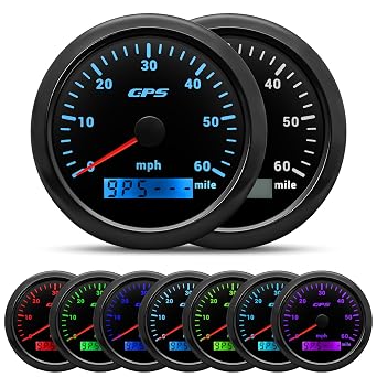 ARTILAURA GPS Speedometer 85mm 3-3/8" Digital Odometer 60MPH Speed Gauge 7 Color Waterproof for AUTO Car Marine Truck 9-32V Black