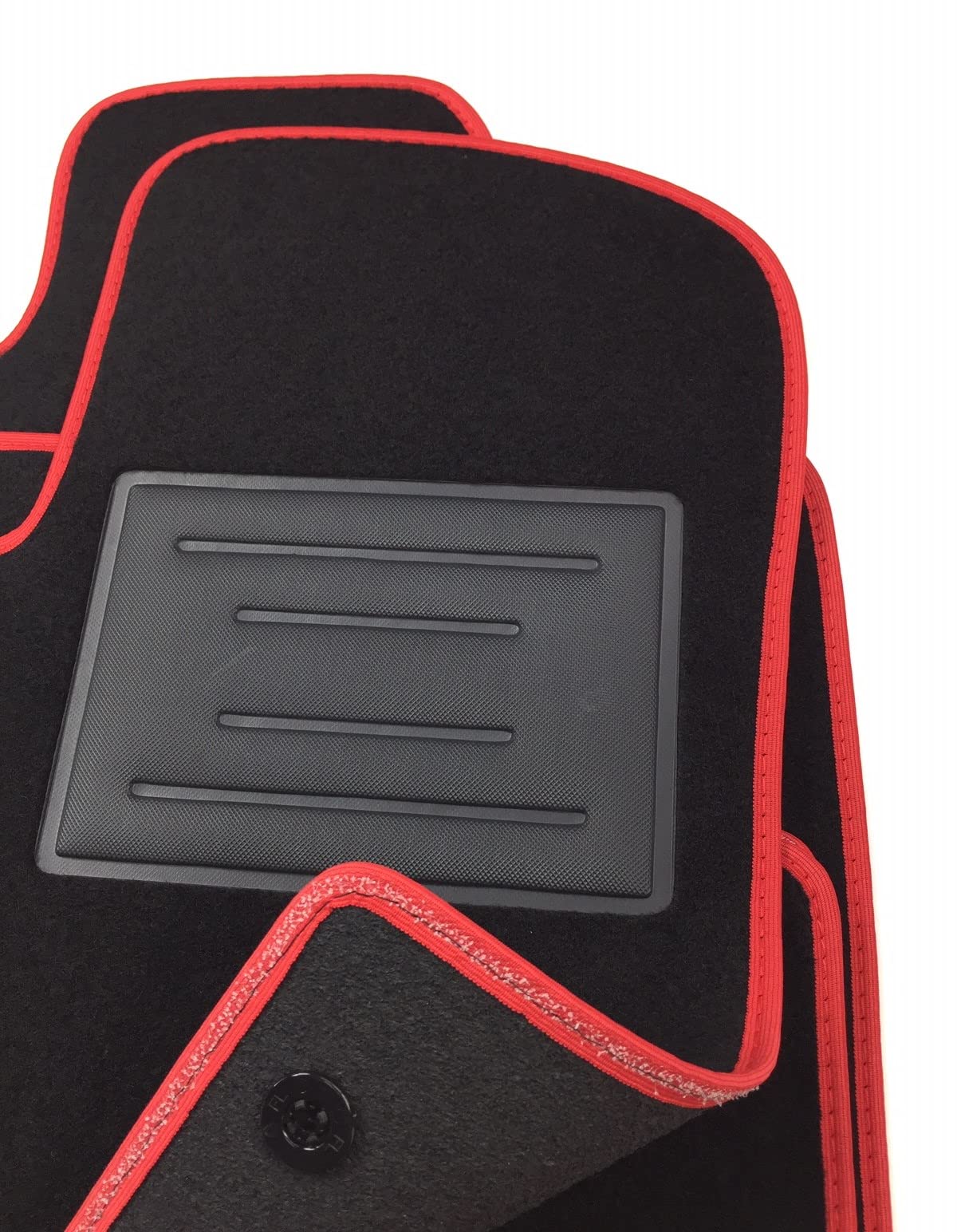 ASC Tappetini Auto Compatibili con Fiat 500 3 Porte 2012-2022, NO HYBRID-ELETTRICA,Moquette, 1 Logo Ricamato, Bordo Rosso, Bottoni e Battitacco