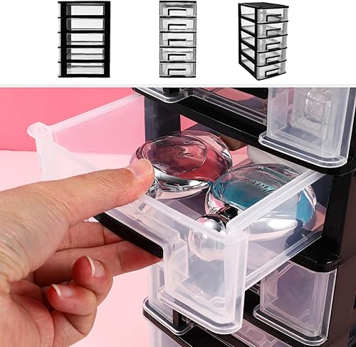 Miniatura 4 de Ciieeo Cajones organizadores pequeños, caja de almacenamiento de escritorio de plástico con 5 cajones, multiusos, transparente, mini organizador de
