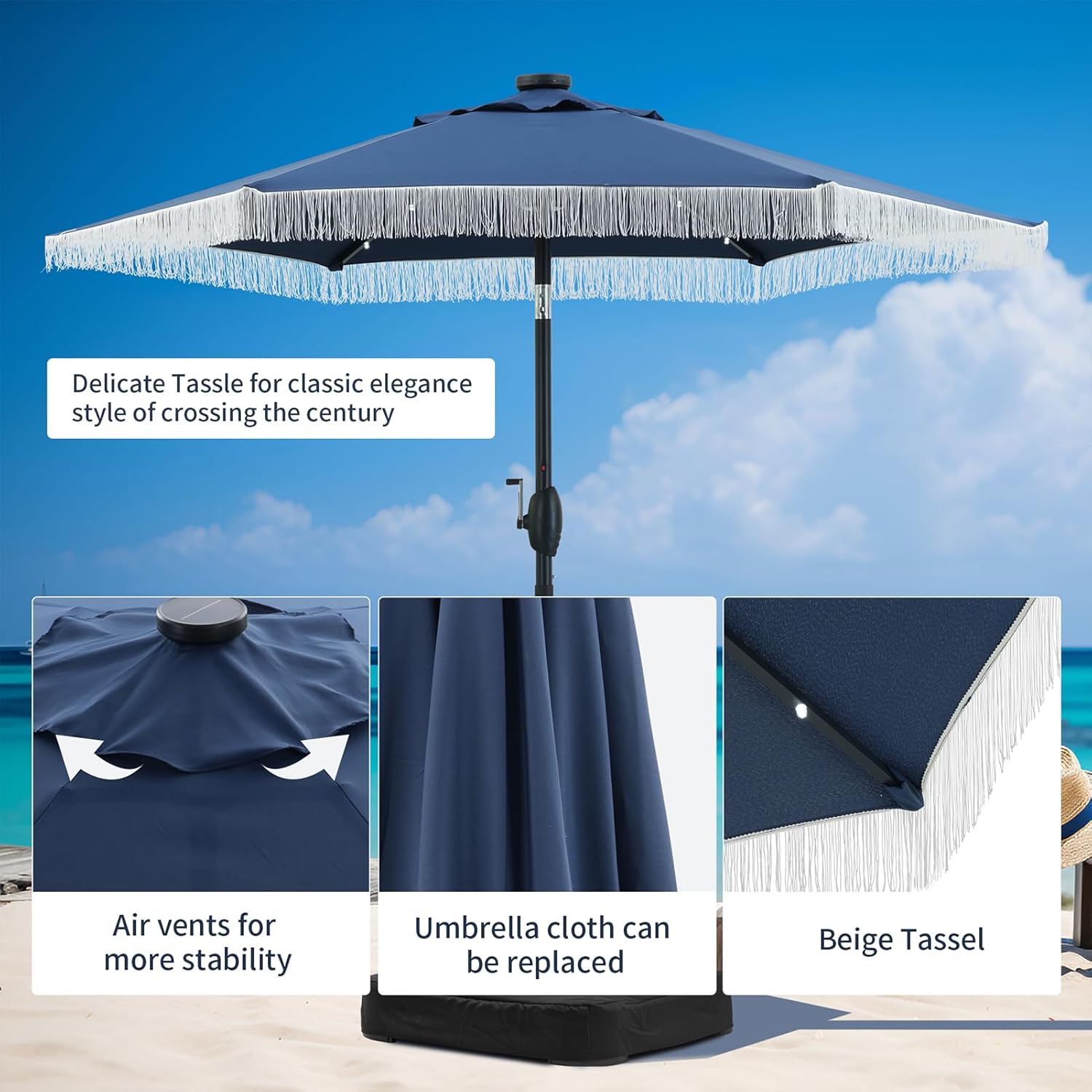 GDY 7.5FT Patio Umbrella Outdoor Table Umbrella(Optional with Light or Base), Market Umbrella with Crank for Garden, Lawn, Deck, Backyard & Pool