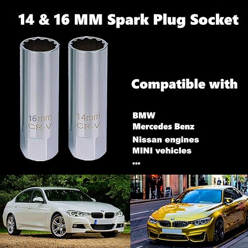 Miniatura 7 de Bujía giratoria magnética de 0.551 in y 0.630 in, herramienta de extracción de bujías de 12 puntos de 38 pulgadas con imán compatible con BMW Nissan