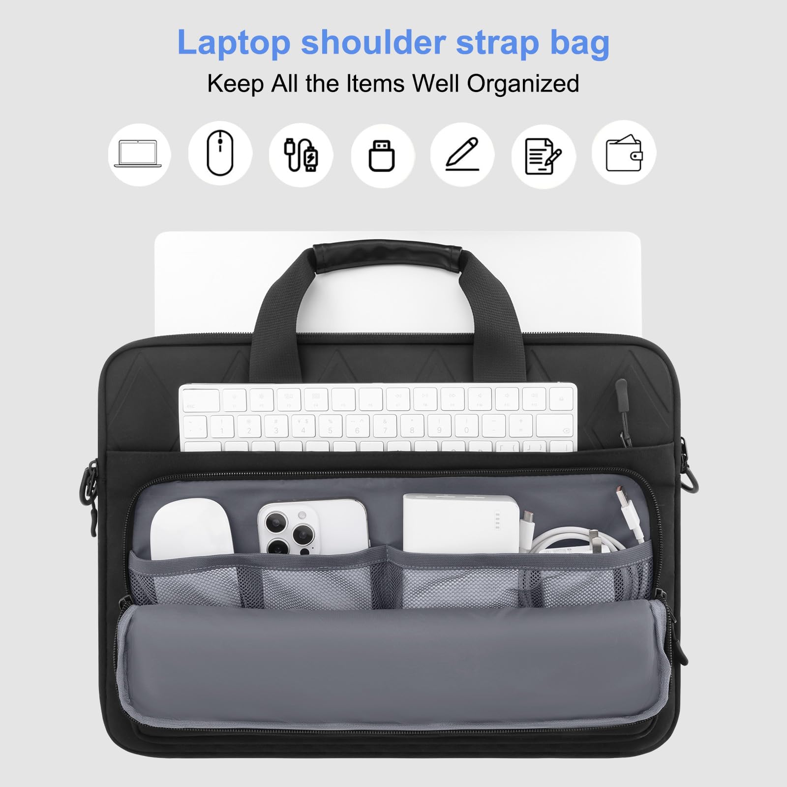 MOSISO 15,6 Zoll Laptoptasche, 15-16 Zoll Laptop Schultertasche | Kompatibel mit MacBook, HP Dell ASUS Lenovo, Umhängetasche mit Verstärkte Ecken&Taschen&Trageriemen für Reise Büro, Schwarz
