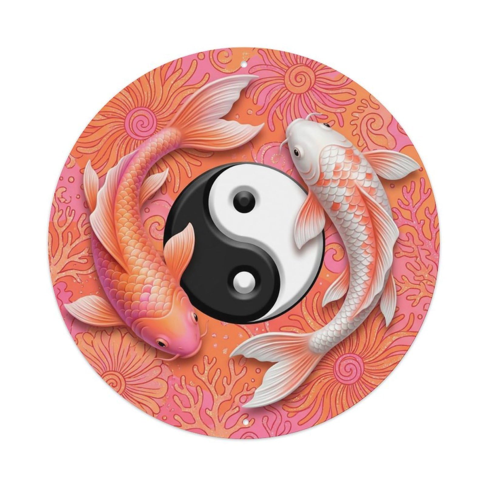 Tai Chi Koi Fish Anemone Orange Pink Ocean Sea Vibrant Metal Tin Sign