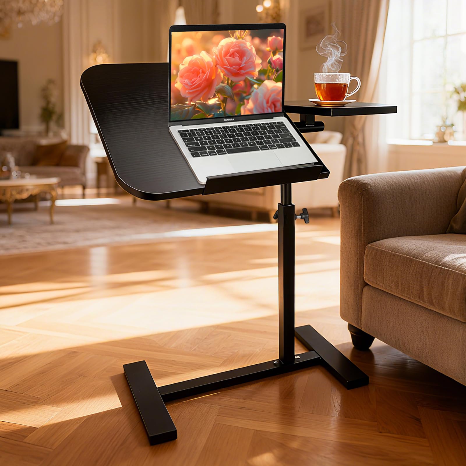 YYW Table de lit réglable à roulettes avec plateau à roulettes pour ordinateur portable et hôpital réglable en hauteur (noir)