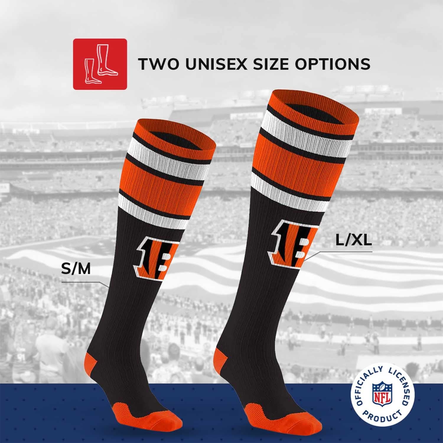 For Bare Feet NFL Adult Knee High-Performance Socks, Unisex Design, Recovery Wellness Exercise Accessory