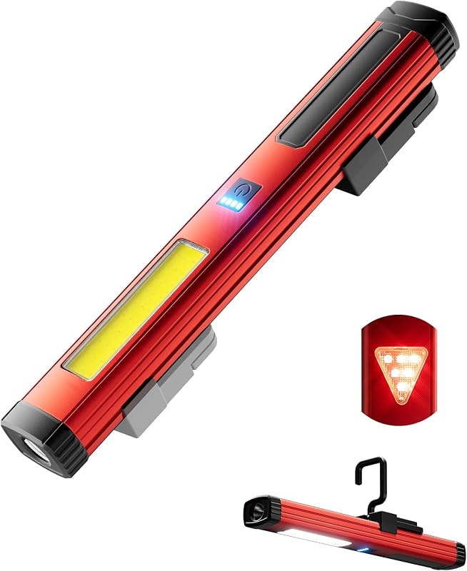 Rechargeable Magnetic Work Light, COB LED Task Light with Hook | 1000 lumen LED work light with COB side lamp, rechargeable power, USB-C charging, magnetic base and rotating hook.