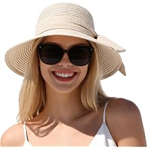 Womens Wide Brim Straw Hat, Summer Beach Sun Hats, Foldable Travel Bucket Hat