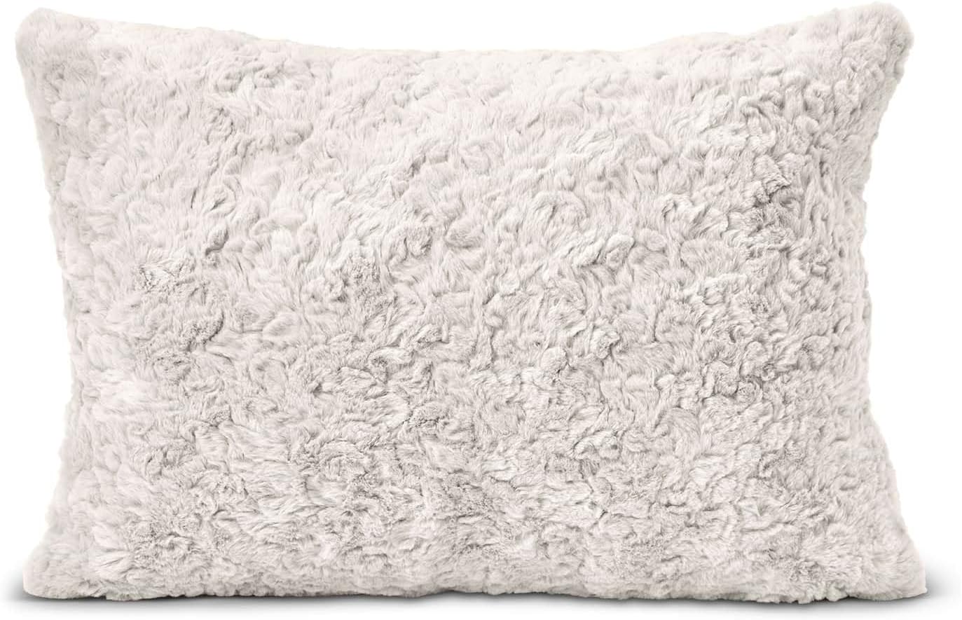NORTHWEST HGTV Curlicue Faux Fur Throw Pillow, Ultra-Soft Wool-Like Texture, Cozy Decorative Accent for Bed, Couch, or Chair, Luxe Neutral Cushion, 26 x 26 inches, Ivory