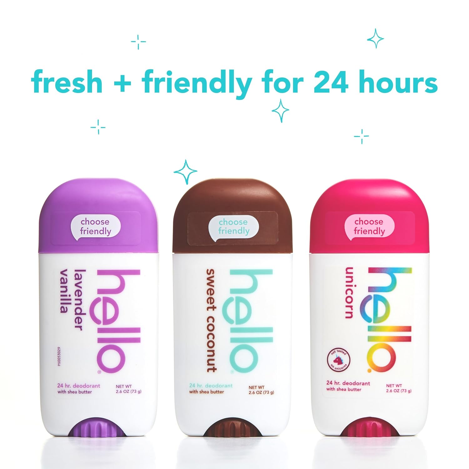 hello Deodorant Variety Pack, Aluminum Free Deodorant for Women and Men with Shea Butter, Lavender Vanilla, Sweet Coconut, Unicorn, Baking Soda Free, 3 x 2.6 oz Sticks - Image 3
