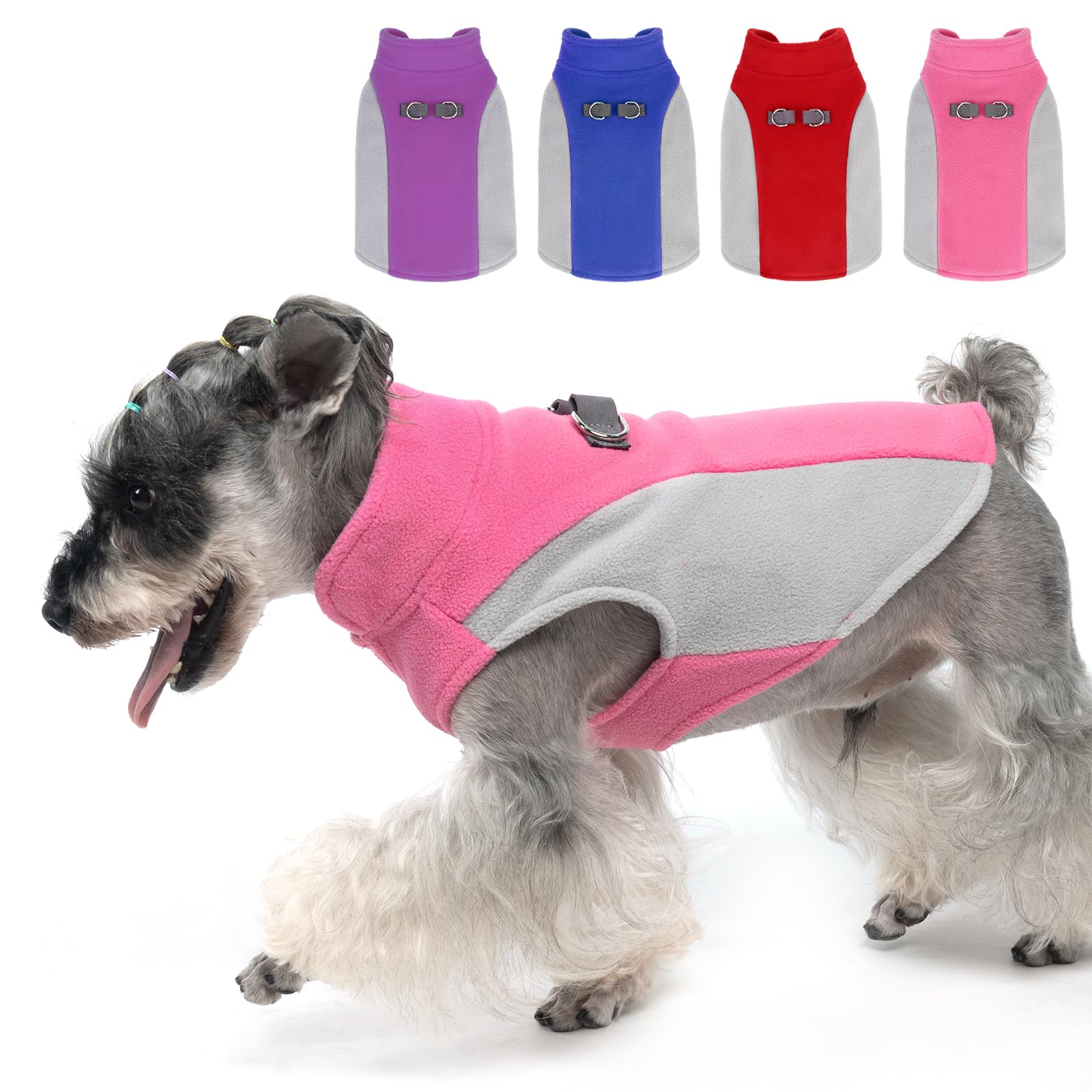 Fleece Dog Coat With Built-in Harness - Winter Jacket For Small Dogs - Windproof & Reflective (Pink, Medium)