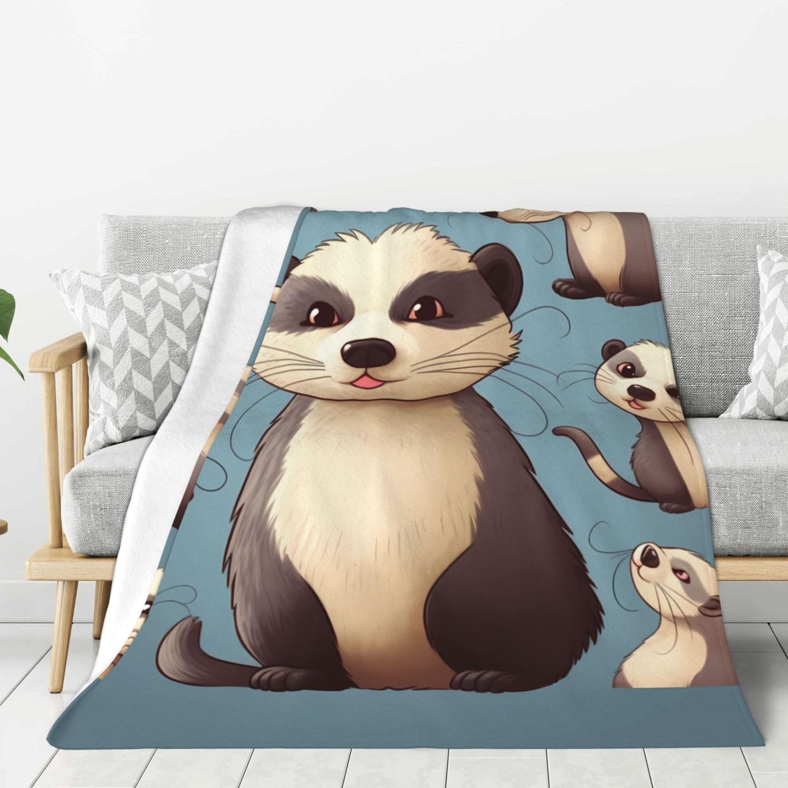 Couverture en peluche chaude furet poilu anti-froid pour lit et canapé douillet