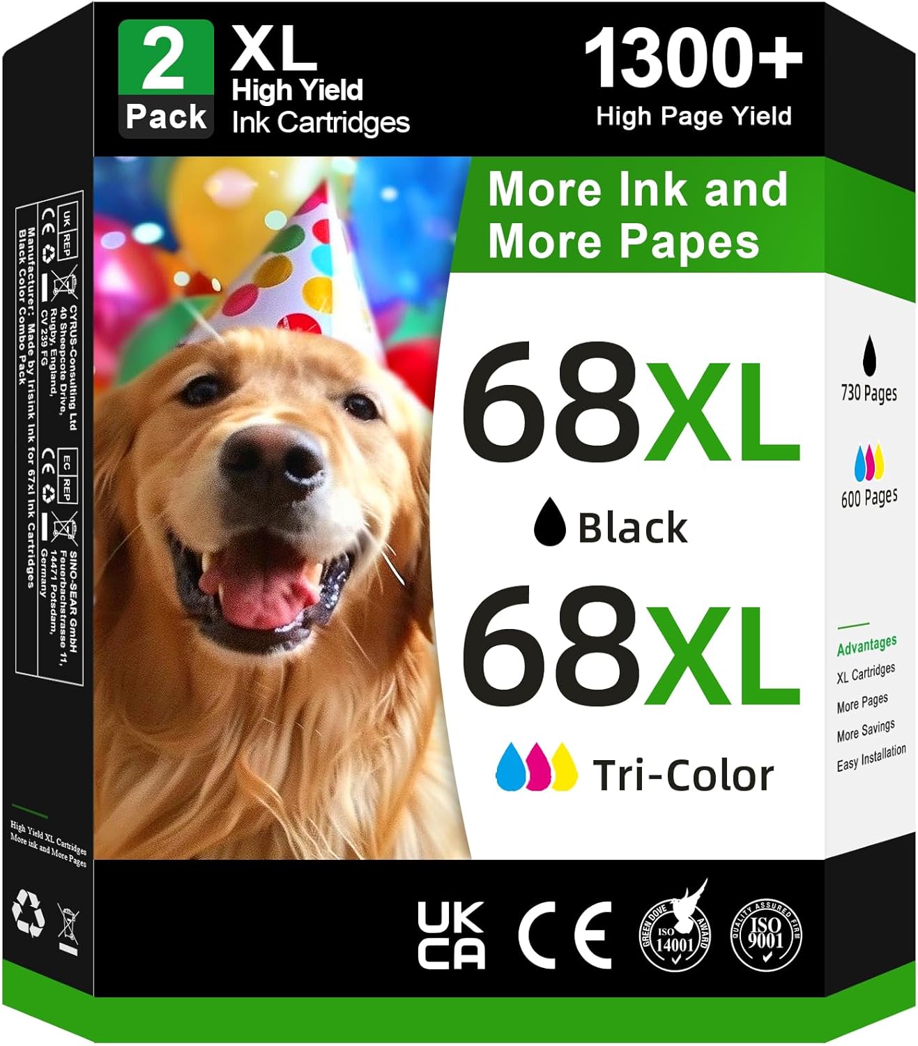 68e 68 68XL Ink Cartridges Black Color Combo Pack Compatible for HP 68 Ink Cartridges Black Color Combo Pack for HP Ink 68 Fit for Envy 6155e 6555e 6100e 6165e 6500e 6152e 6552e 6558e Printer (2 Pack)